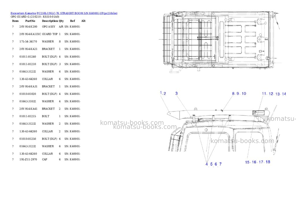 Komatsu pc210lc/nlc-7k straight boom s/n k40001-up Parts catalog cover Page 7