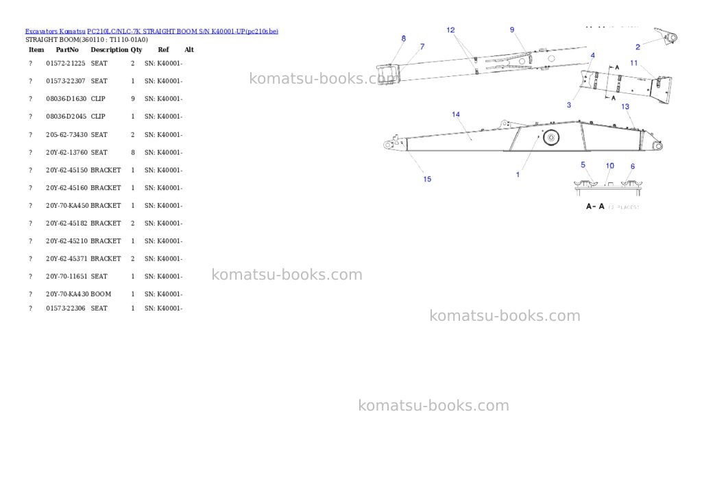 Komatsu pc210lc/nlc-7k straight boom s/n k40001-up Parts catalog cover Page 9
