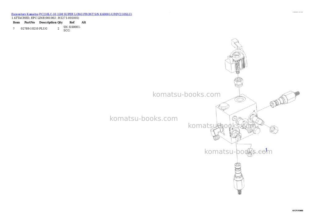 Komatsu pc210lc-10 15m super long front s/n k60001-up Parts catalog cover Page 2