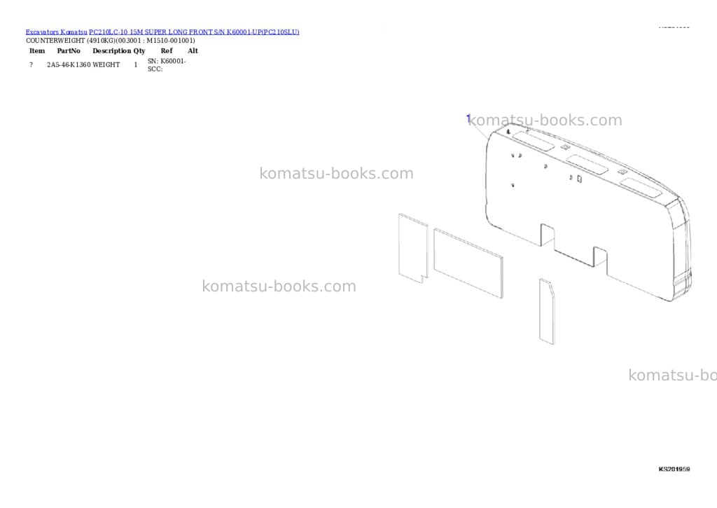 Komatsu pc210lc-10 15m super long front s/n k60001-up Parts catalog cover Page 4