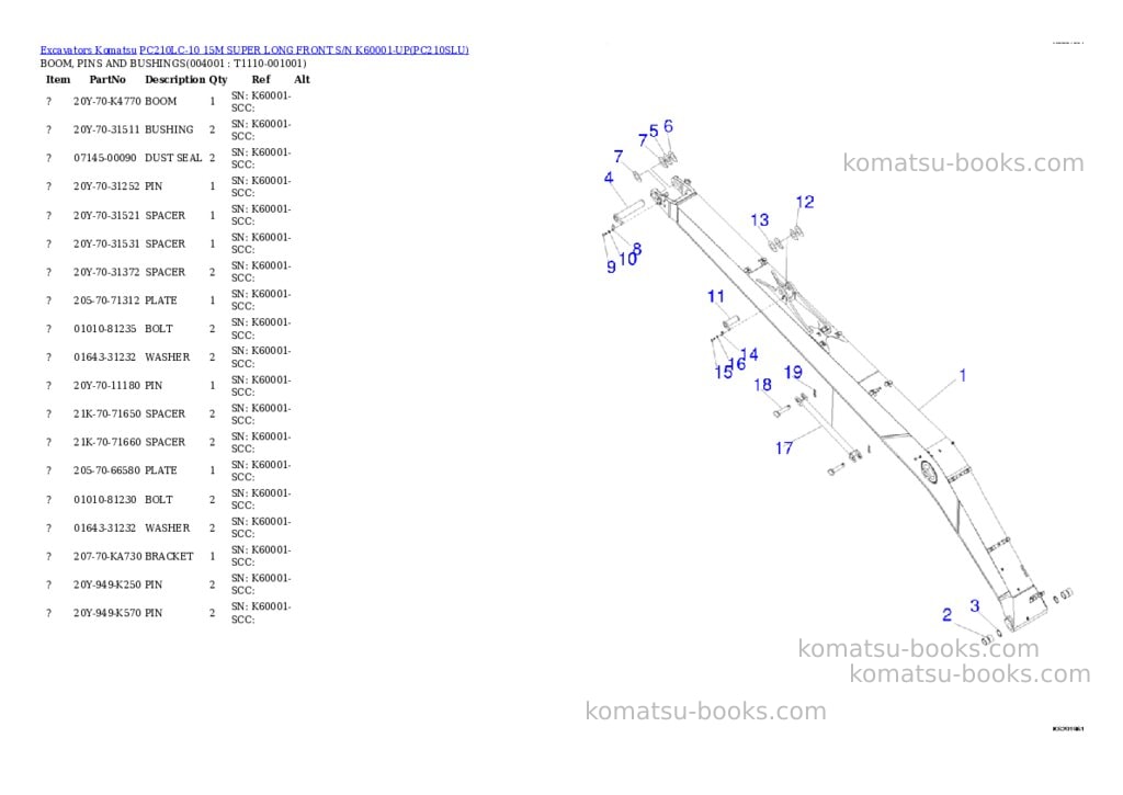 Komatsu pc210lc-10 15m super long front s/n k60001-up Parts catalog cover Page 5