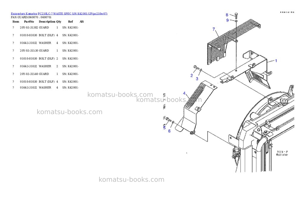 Komatsu pc210lc-7 waste spec s/n k42001-up Parts catalog cover Page 7 Komatsu pc210lc-7 waste spec s/n k42001-up Parts catalog cover Page 7