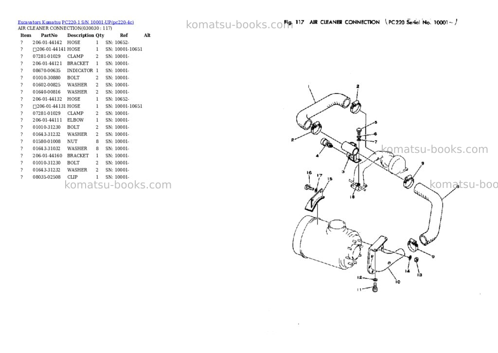 Komatsu pc220-1 s/n 10001-up Parts catalog cover Page 2 Komatsu pc220-1 s/n 10001-up Parts catalog cover Page 2