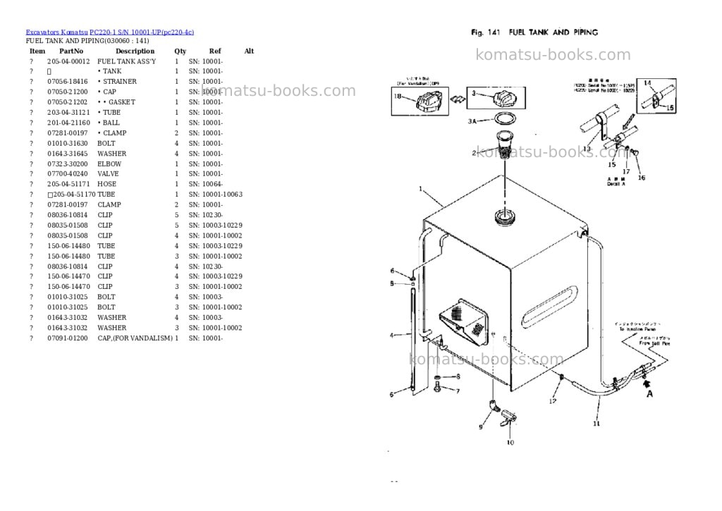Komatsu pc220-1 s/n 10001-up Parts catalog cover Page 5 Komatsu pc220-1 s/n 10001-up Parts catalog cover Page 5