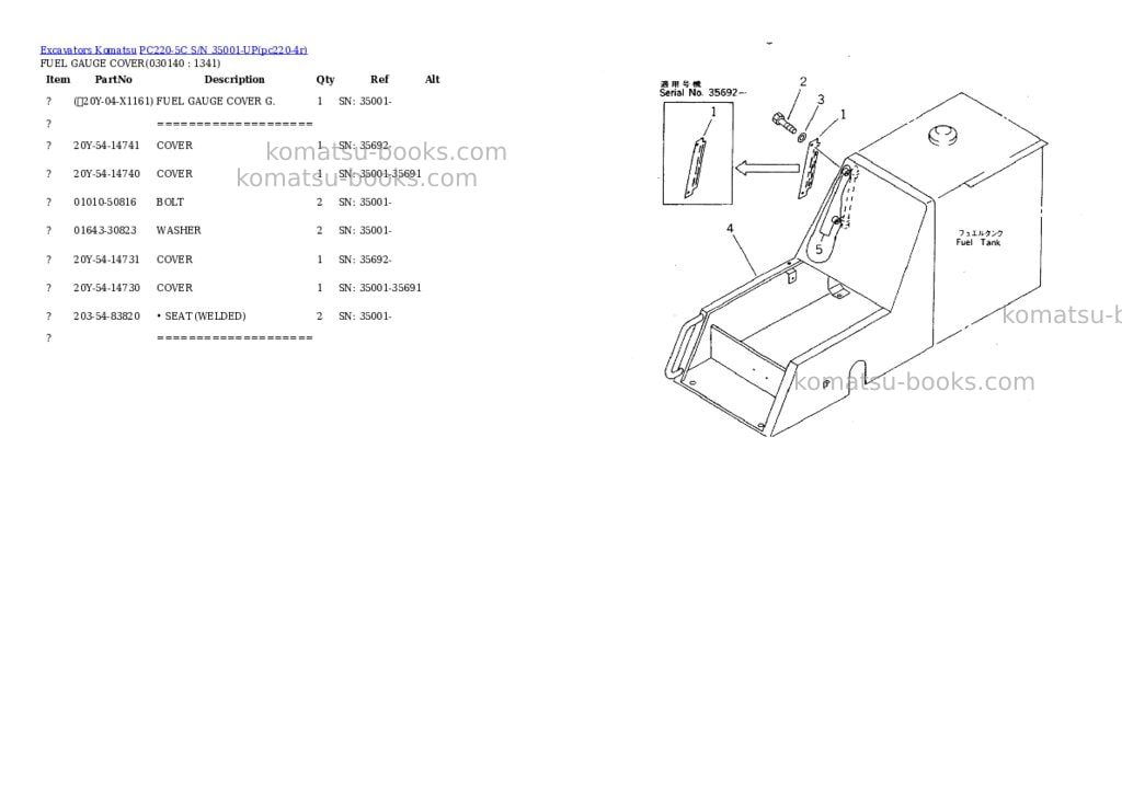 Komatsu pc220-5c s/n 35001-up Parts catalog cover Page 10 Komatsu pc220-5c s/n 35001-up Parts catalog cover Page 10