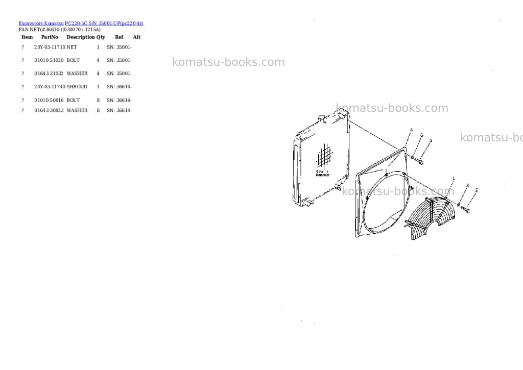 Komatsu pc220-5c s/n 35001-up Parts catalog cover Page 4 Komatsu pc220-5c s/n 35001-up Parts catalog cover Page 4