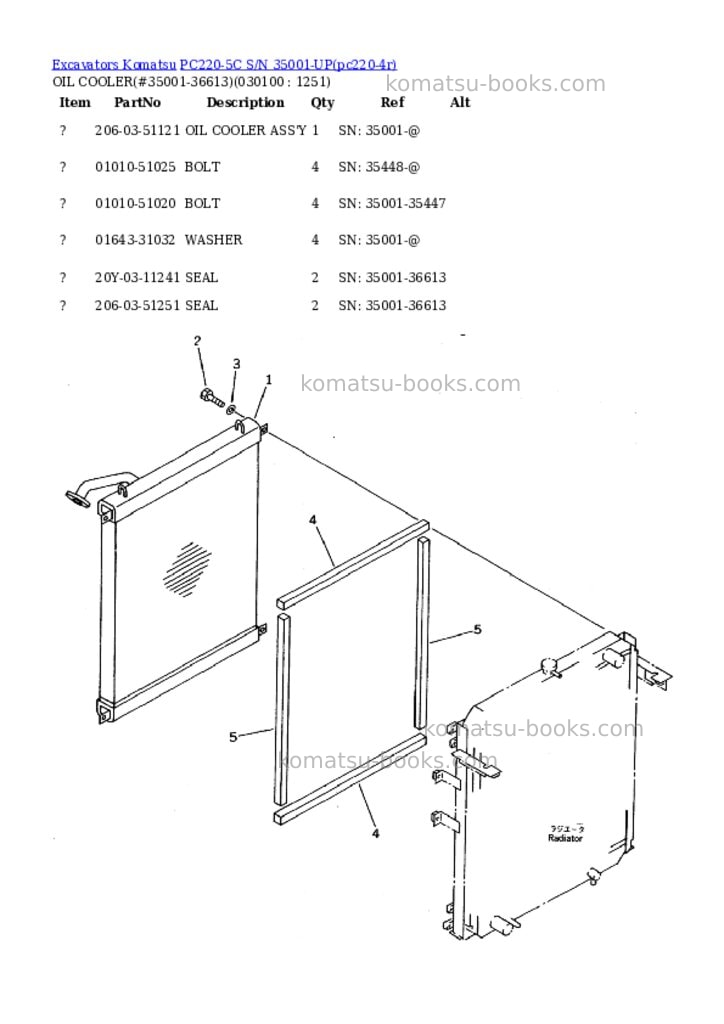 Komatsu pc220-5c s/n 35001-up Parts catalog cover Page 6 Komatsu pc220-5c s/n 35001-up Parts catalog cover Page 6