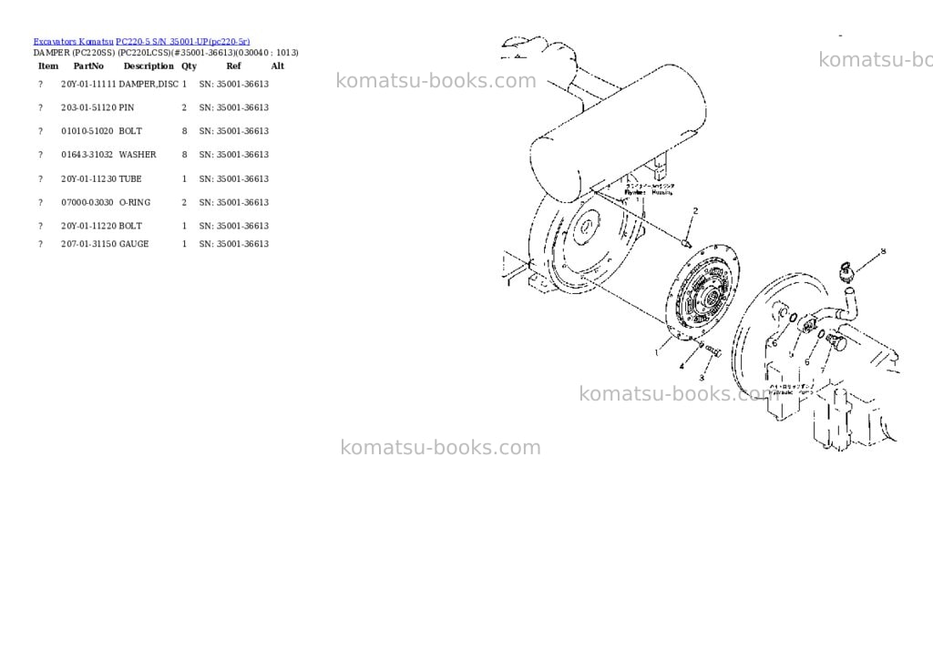 Komatsu pc220-5 s/n 35001-up Parts catalog cover Page 3 Komatsu pc220-5 s/n 35001-up Parts catalog cover Page 3