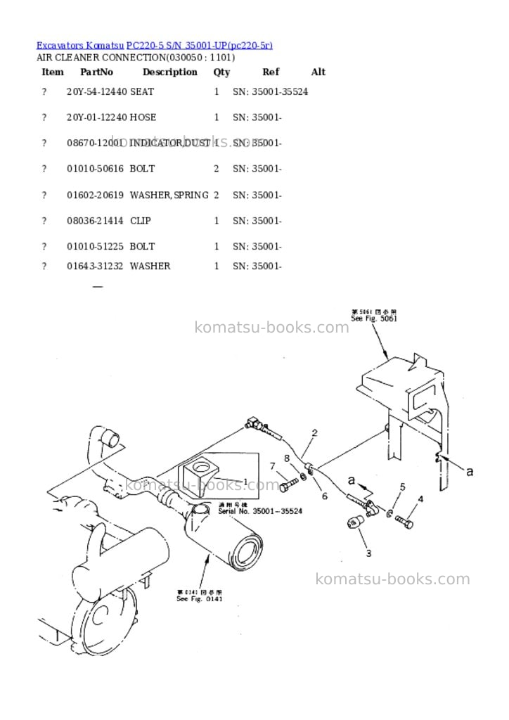 Komatsu pc220-5 s/n 35001-up Parts catalog cover Page 4 Komatsu pc220-5 s/n 35001-up Parts catalog cover Page 4