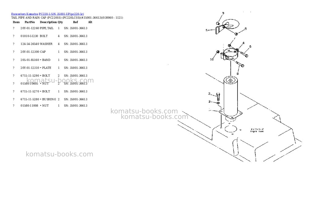 Komatsu pc220-5 s/n 35001-up Parts catalog cover Page 5 Komatsu pc220-5 s/n 35001-up Parts catalog cover Page 5