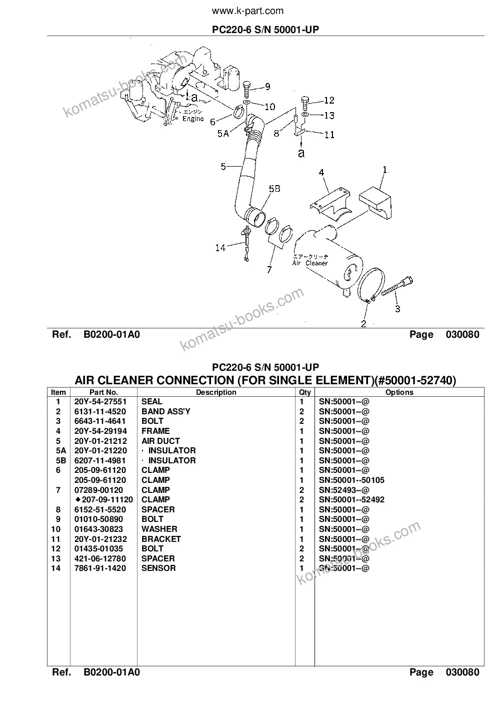 Komatsu pc220-6 s/n 50001-up Catálogo de peças capa Página 10
