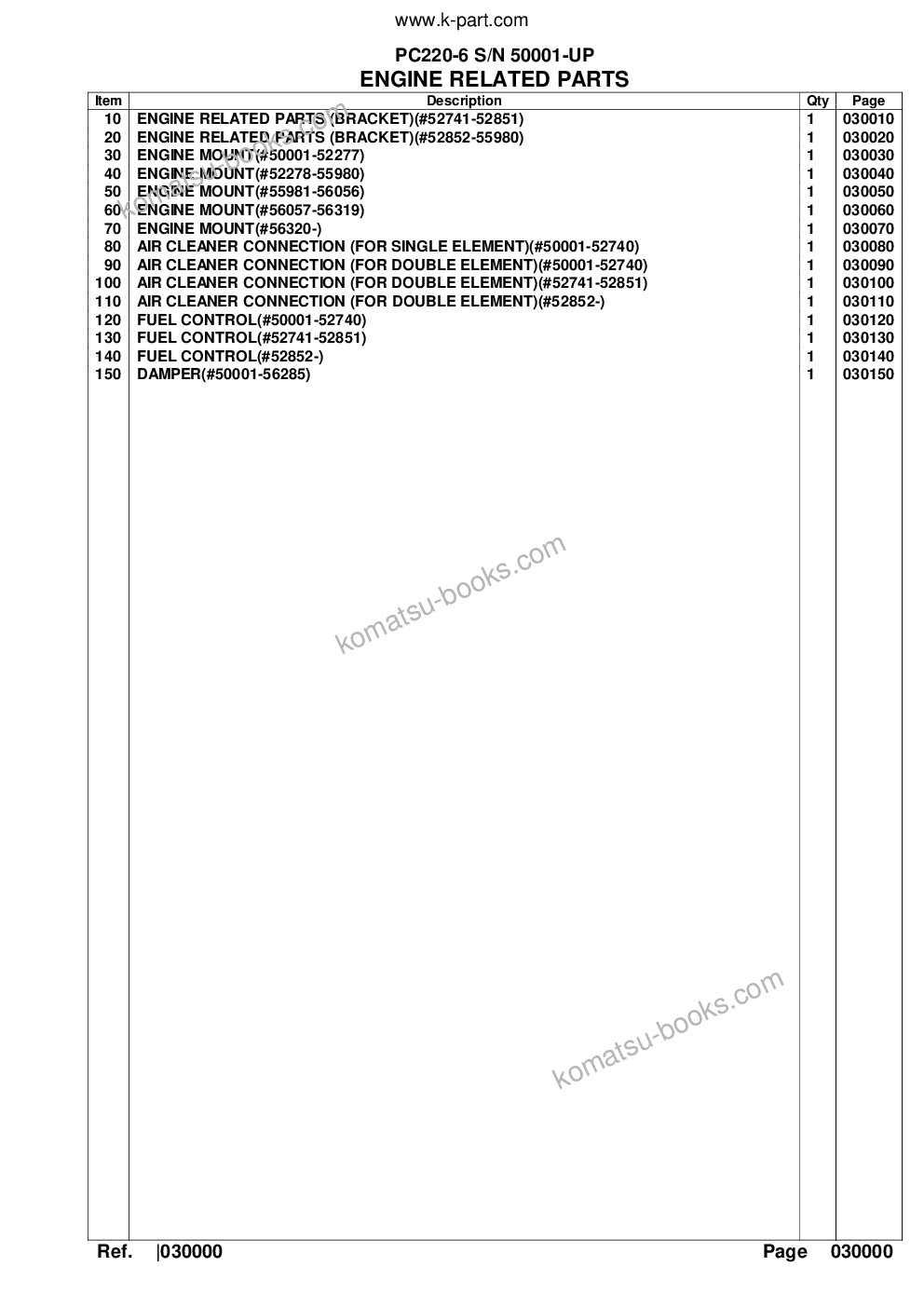 Komatsu pc220-6 s/n 50001-up Catálogo de peças capa Página 2