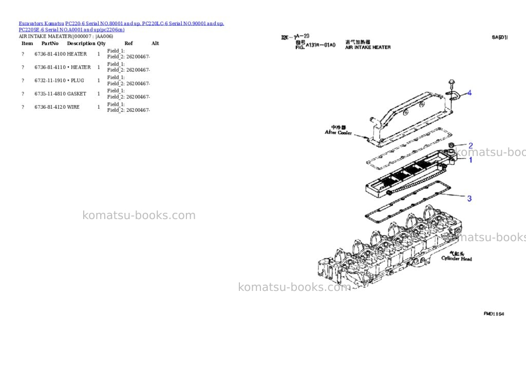 Komatsu pc220-6 serial no.80001 and up, pc220lc-6 serial no.90001 and up, pc220se-6 serial no.a0001 and up Parts catalog cover Page 5 Komatsu pc220-6 serial no.80001 and up, pc220lc-6 serial no.90001 and up, pc220se-6 serial no.a0001 and up Parts catalog cover Page 5