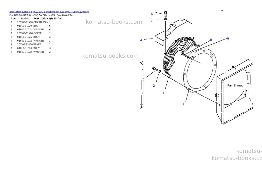 Komatsu pc220lc-6 supplement s/n 50001-up Parts catalog cover Komatsu pc220lc-6 supplement s/n 50001-up Parts catalog cover