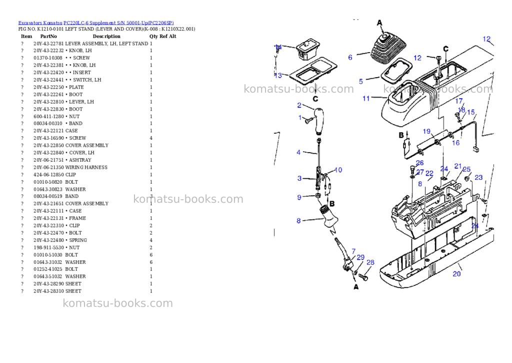 Komatsu pc220lc-6 supplement s/n 50001-up Parts catalog cover Page 7 Komatsu pc220lc-6 supplement s/n 50001-up Parts catalog cover Page 7
