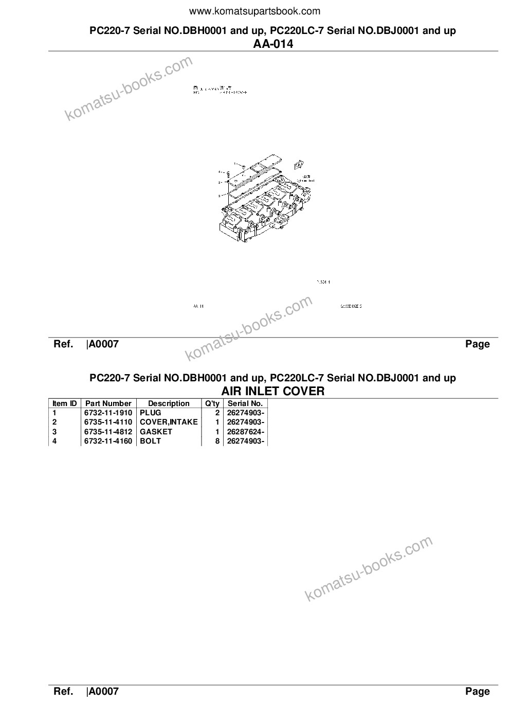 Komatsu pc220-7 serial no.dbh0001 and up, pc220lc-7 serial no.dbj0001 and up Parts catalog cover Page 10 Komatsu pc220-7 serial no.dbh0001 and up, pc220lc-7 serial no.dbj0001 and up Parts catalog cover Page 10