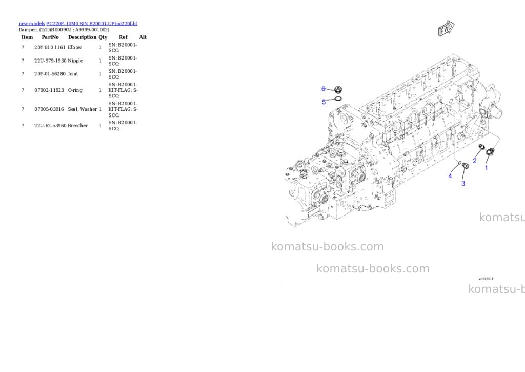 Komatsu PC220F-10M0 S/N B20001-UP Parts catalog cover Page 5