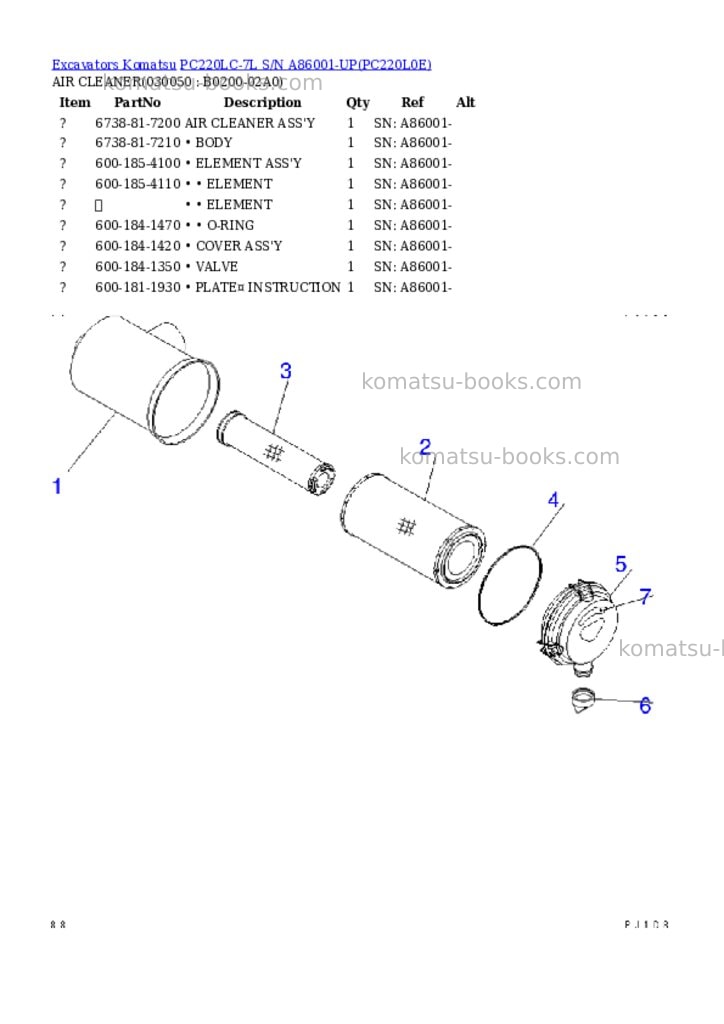 Komatsu pc220lc-7l s/n a86001-up Parts catalog cover Page 4 Komatsu pc220lc-7l s/n a86001-up Parts catalog cover Page 4