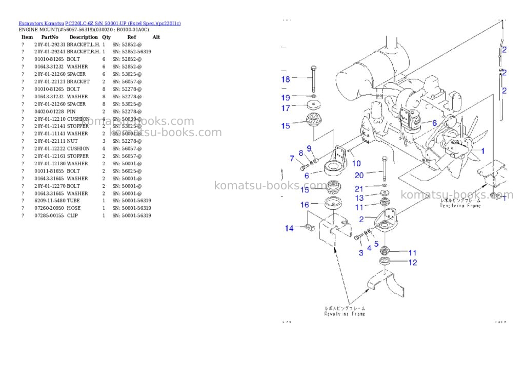 Komatsu pc220lc-6z s/n 50001-up excel spec. Parts catalog cover