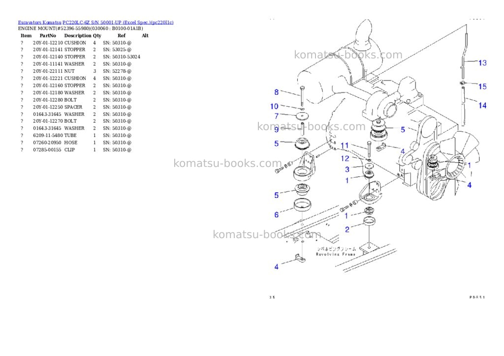 Komatsu pc220lc-6z s/n 50001-up excel spec. Parts catalog cover Page 5
