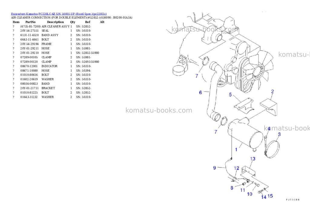 Komatsu pc220lc-6z s/n 50001-up excel spec. Parts catalog cover Page 8