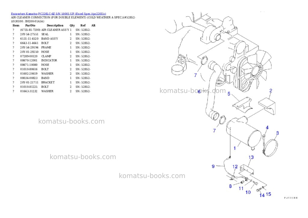 Komatsu pc220lc-6z s/n 50001-up excel spec. Parts catalog cover Page 9