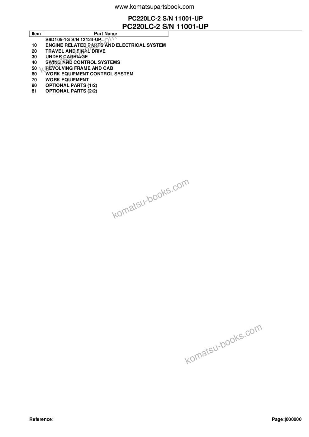 Komatsu pc220lc-2 s/n 11001-up Parts catalog cover Komatsu pc220lc-2 s/n 11001-up Parts catalog cover