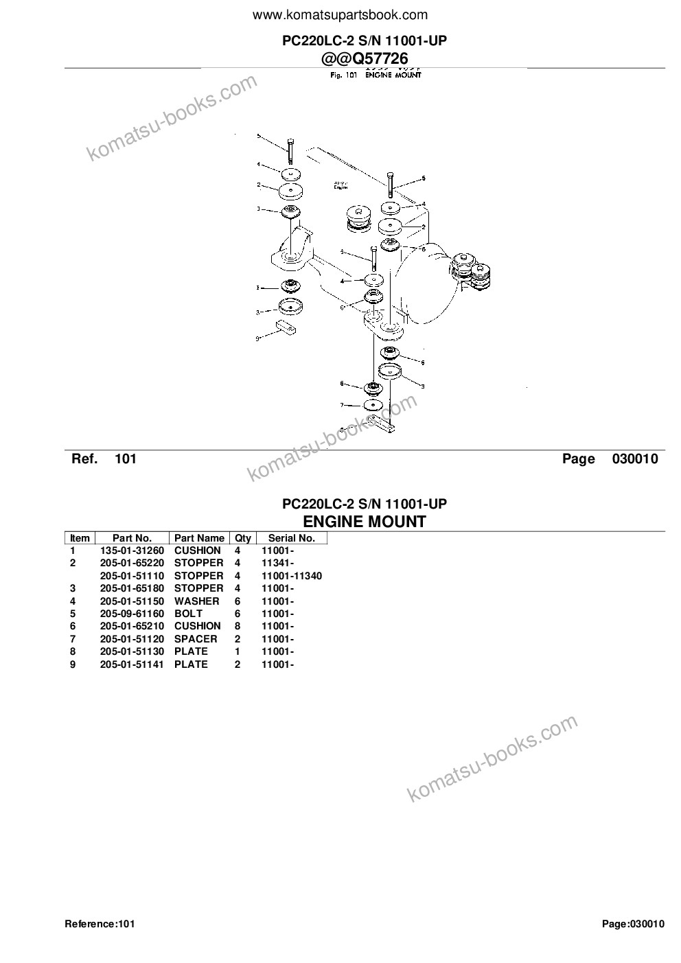 Komatsu pc220lc-2 s/n 11001-up Parts catalog cover Page 3 Komatsu pc220lc-2 s/n 11001-up Parts catalog cover Page 3