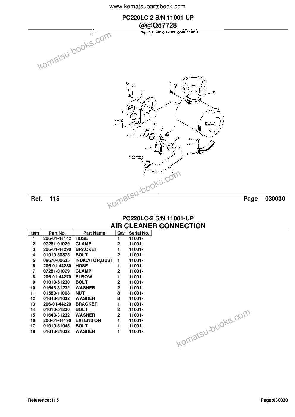 Komatsu pc220lc-2 s/n 11001-up Parts catalog cover Page 6 Komatsu pc220lc-2 s/n 11001-up Parts catalog cover Page 6