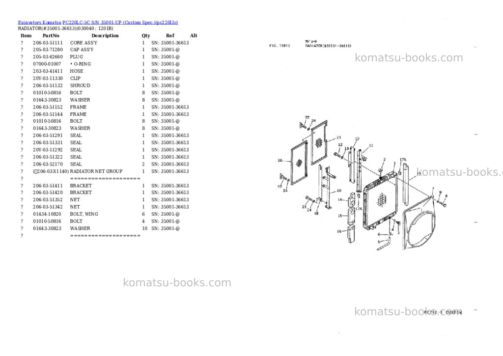 Komatsu PC220LC-5C S/N 35001-UP (Custom Spec.) Parts catalog cover Page 3 Komatsu PC220LC-5C S/N 35001-UP (Custom Spec.) Parts catalog cover Page 3