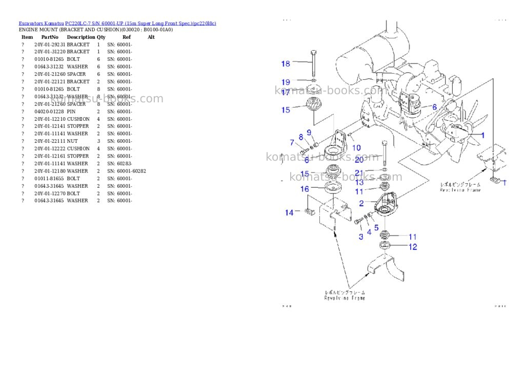 Komatsu pc220lc-7 s/n 60001-up 15m super long front spec. Parts catalog cover Komatsu pc220lc-7 s/n 60001-up 15m super long front spec. Parts catalog cover