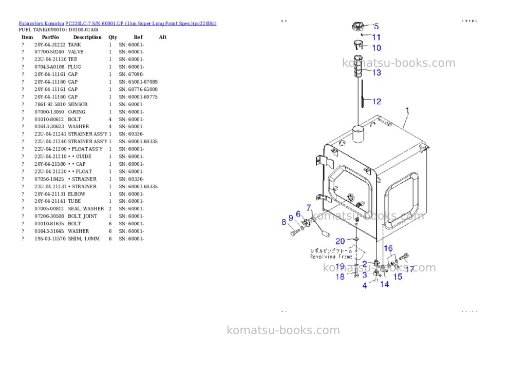 Komatsu pc220lc-7 s/n 60001-up 15m super long front spec. Parts catalog cover Page 10 Komatsu pc220lc-7 s/n 60001-up 15m super long front spec. Parts catalog cover Page 10