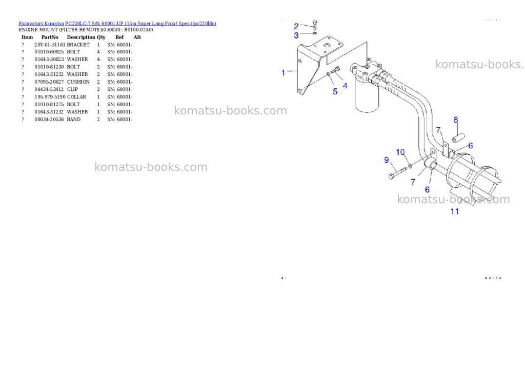 Komatsu pc220lc-7 s/n 60001-up 15m super long front spec. Parts catalog cover Page 2 Komatsu pc220lc-7 s/n 60001-up 15m super long front spec. Parts catalog cover Page 2