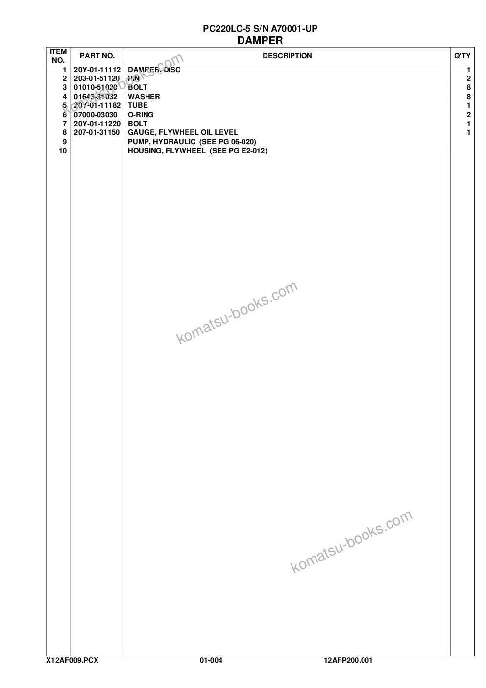 Komatsu pc220lc-5 s/n a70001-up Parts catalog cover Page 7 Komatsu pc220lc-5 s/n a70001-up Parts catalog cover Page 7