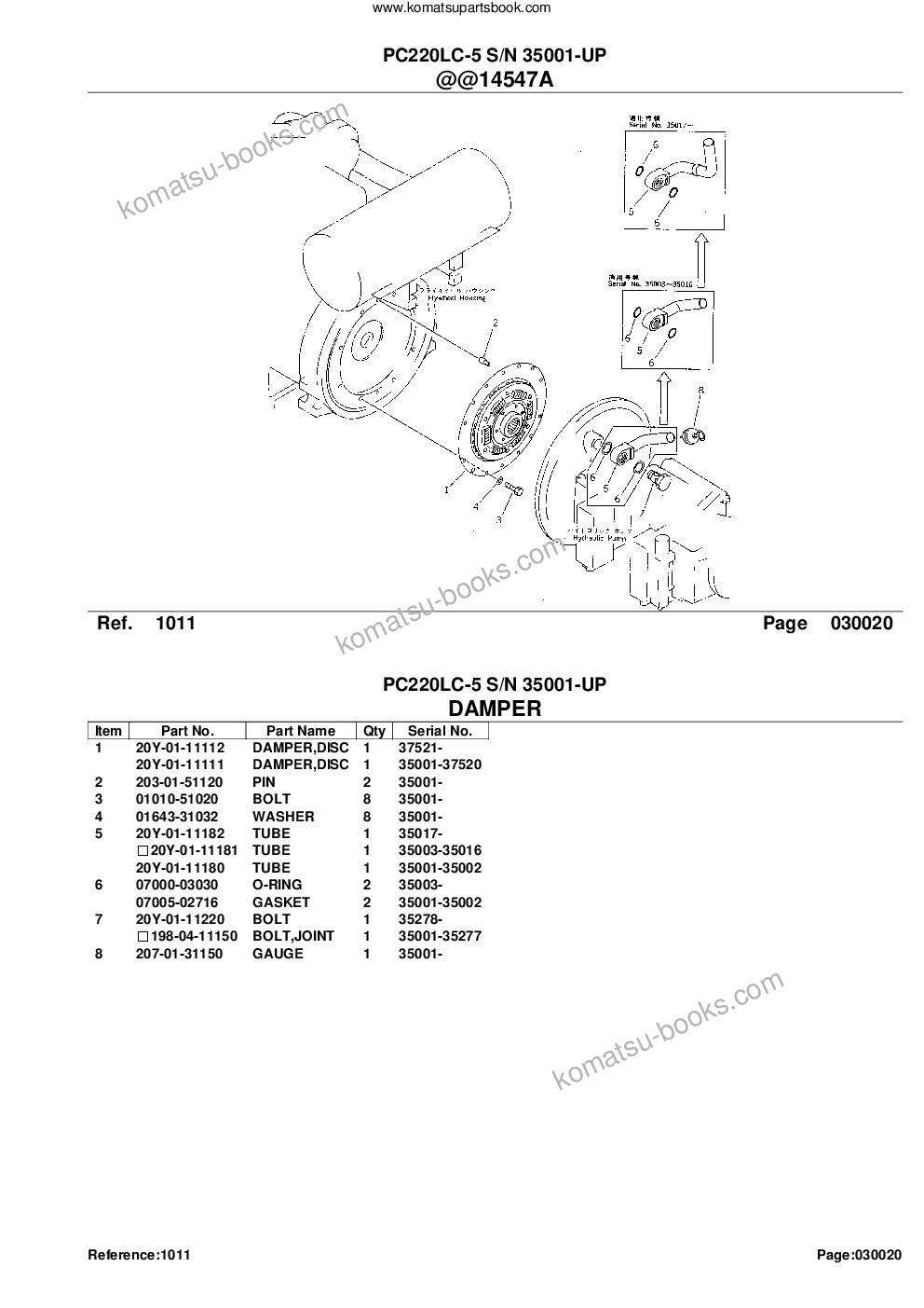 Komatsu PC220LC-5 S/N 35001-UP Parts catalog cover Page 4 Komatsu PC220LC-5 S/N 35001-UP Parts catalog cover Page 4