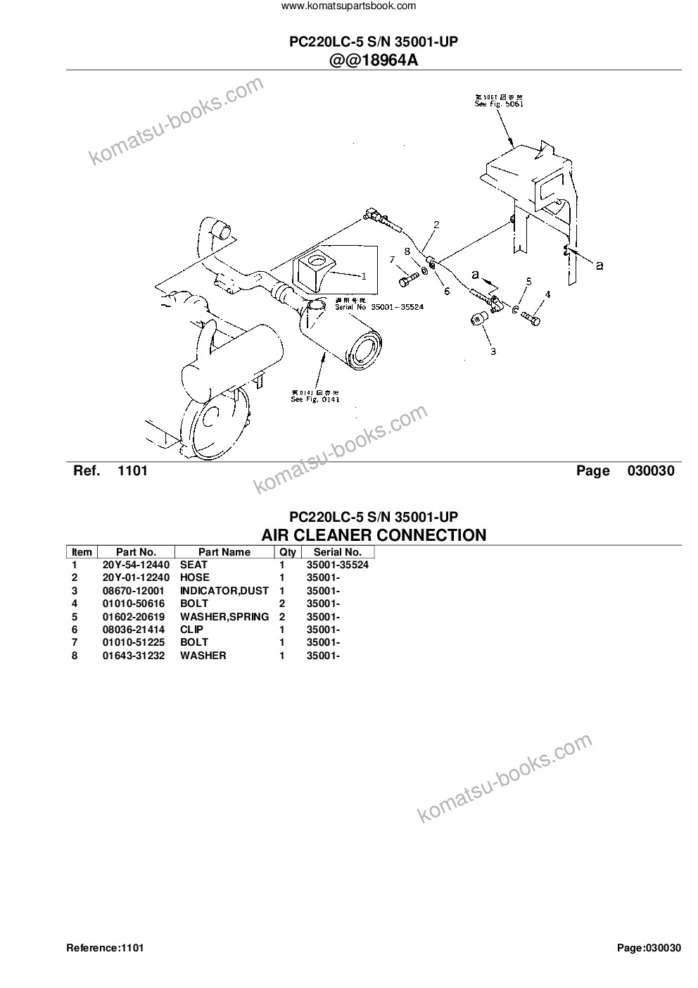 Komatsu PC220LC-5 S/N 35001-UP Parts catalog cover Page 5 Komatsu PC220LC-5 S/N 35001-UP Parts catalog cover Page 5