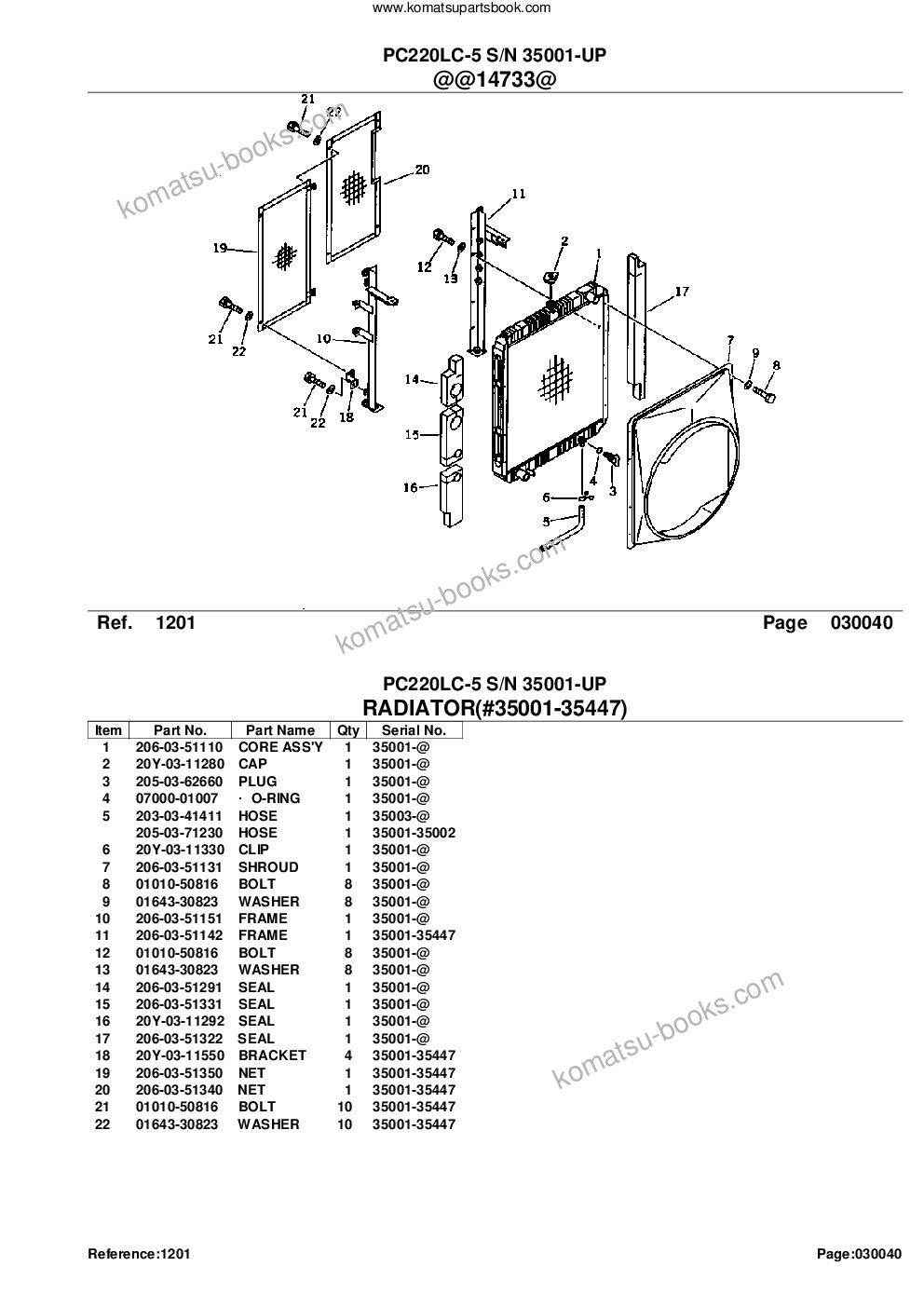 Komatsu PC220LC-5 S/N 35001-UP Parts catalog cover Page 6 Komatsu PC220LC-5 S/N 35001-UP Parts catalog cover Page 6