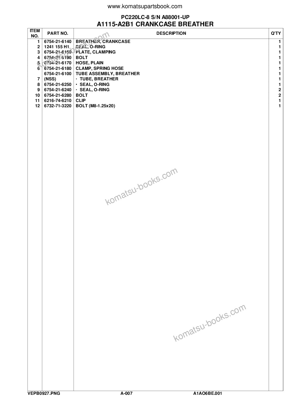 Komatsu pc220lc-8 s/n a88001-up Parts catalog cover Page 10 Komatsu pc220lc-8 s/n a88001-up Parts catalog cover Page 10