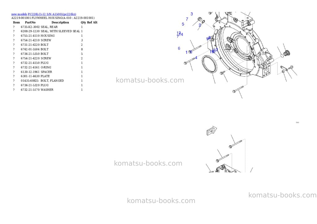 Komatsu PC220LCi-12 S/N A15001 Parts catalog cover Page 5 Komatsu PC220LCi-12 S/N A15001 Parts catalog cover Page 5