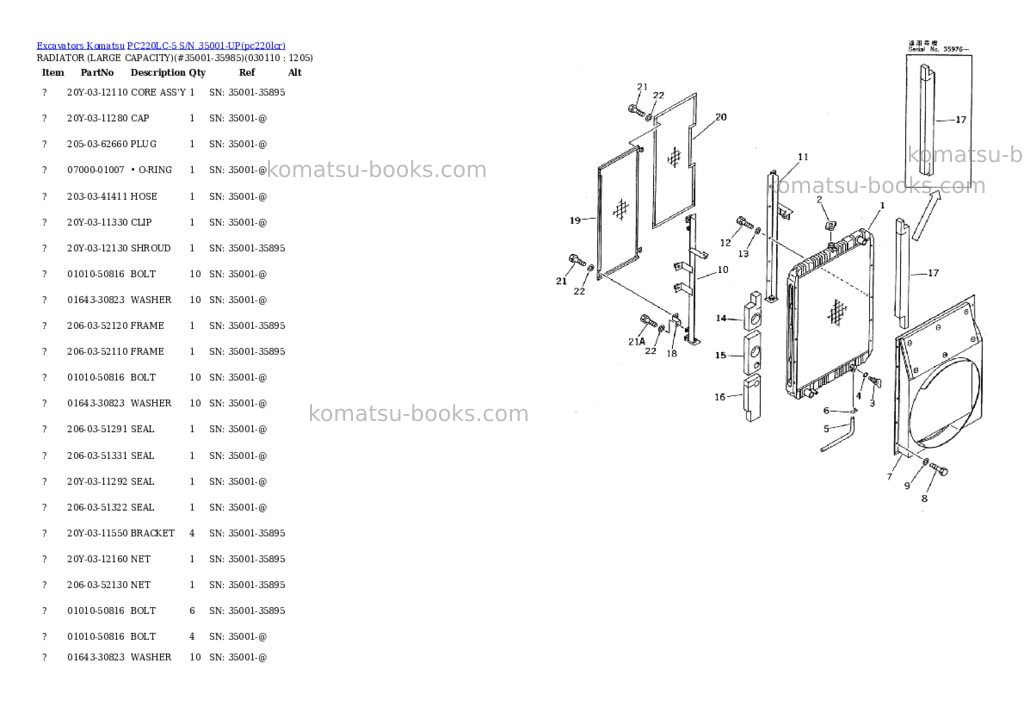Komatsu pc220lc-5 s/n 35001-up Parts catalog cover Page 10 Komatsu pc220lc-5 s/n 35001-up Parts catalog cover Page 10