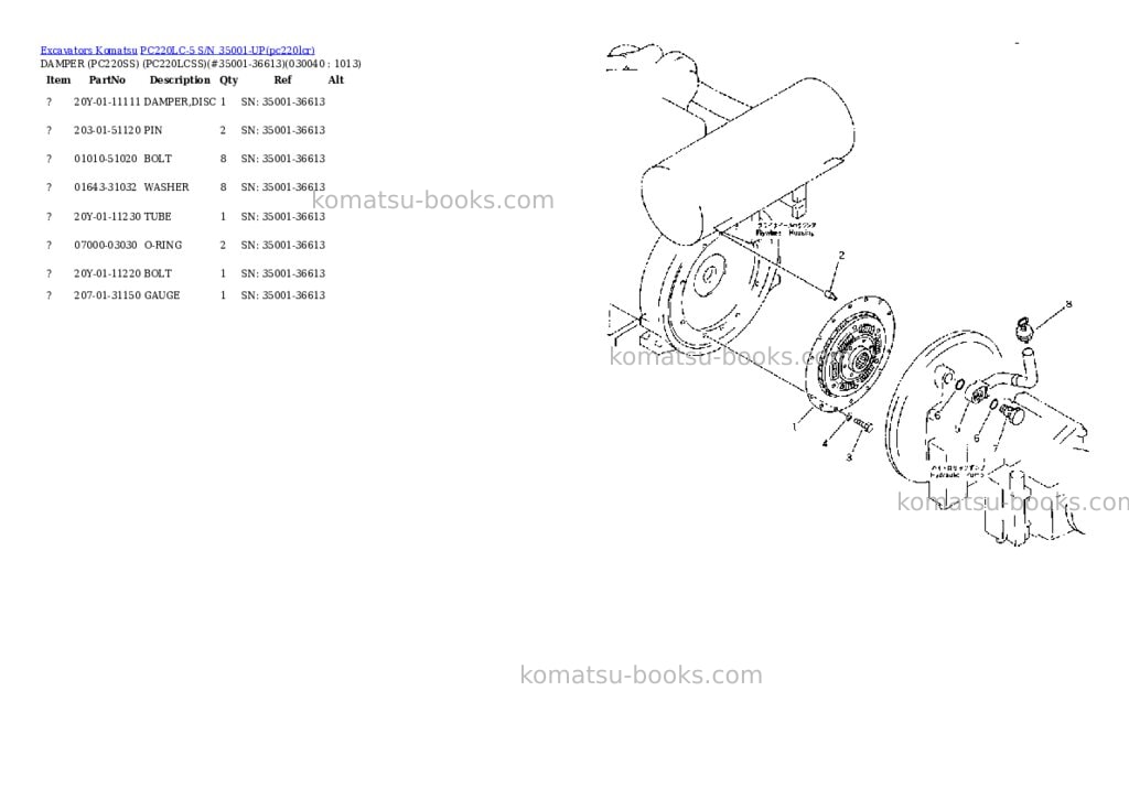 Komatsu pc220lc-5 s/n 35001-up Parts catalog cover Page 3 Komatsu pc220lc-5 s/n 35001-up Parts catalog cover Page 3