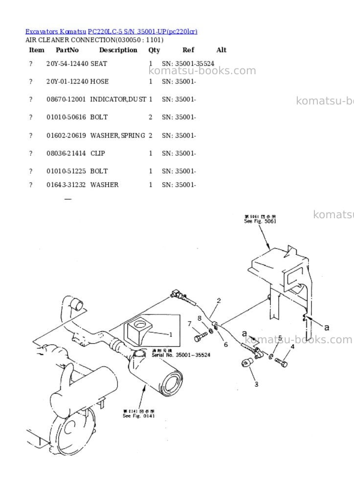 Komatsu pc220lc-5 s/n 35001-up Parts catalog cover Page 4 Komatsu pc220lc-5 s/n 35001-up Parts catalog cover Page 4