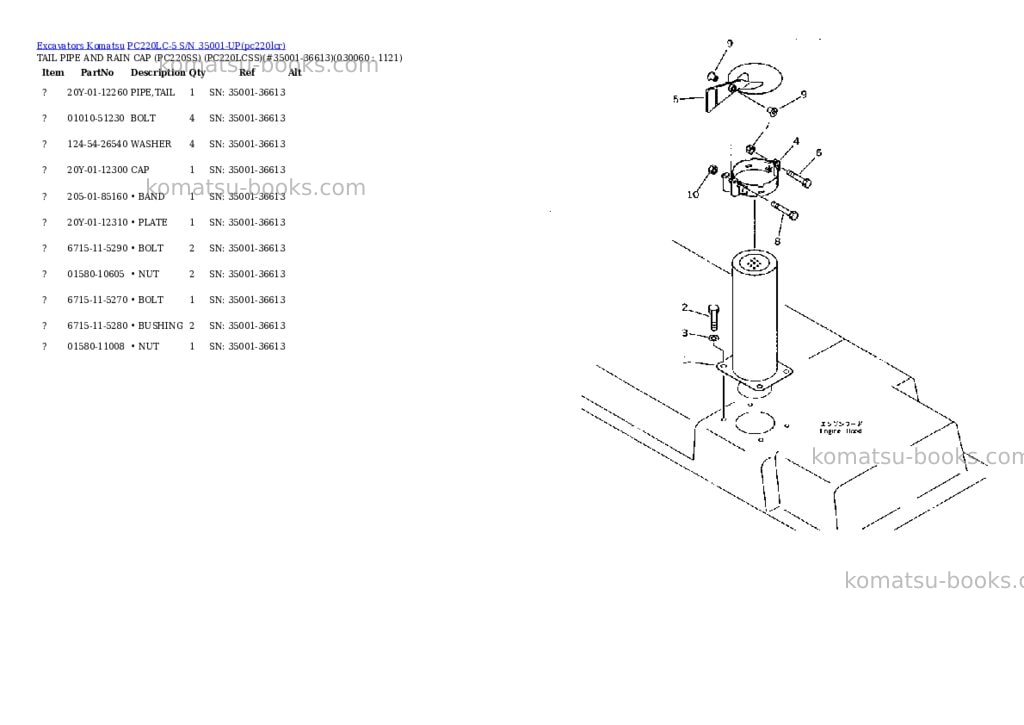 Komatsu pc220lc-5 s/n 35001-up Parts catalog cover Page 5 Komatsu pc220lc-5 s/n 35001-up Parts catalog cover Page 5