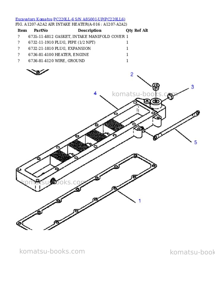 Komatsu pc220ll-6 s/n a85001-up Parts catalog cover