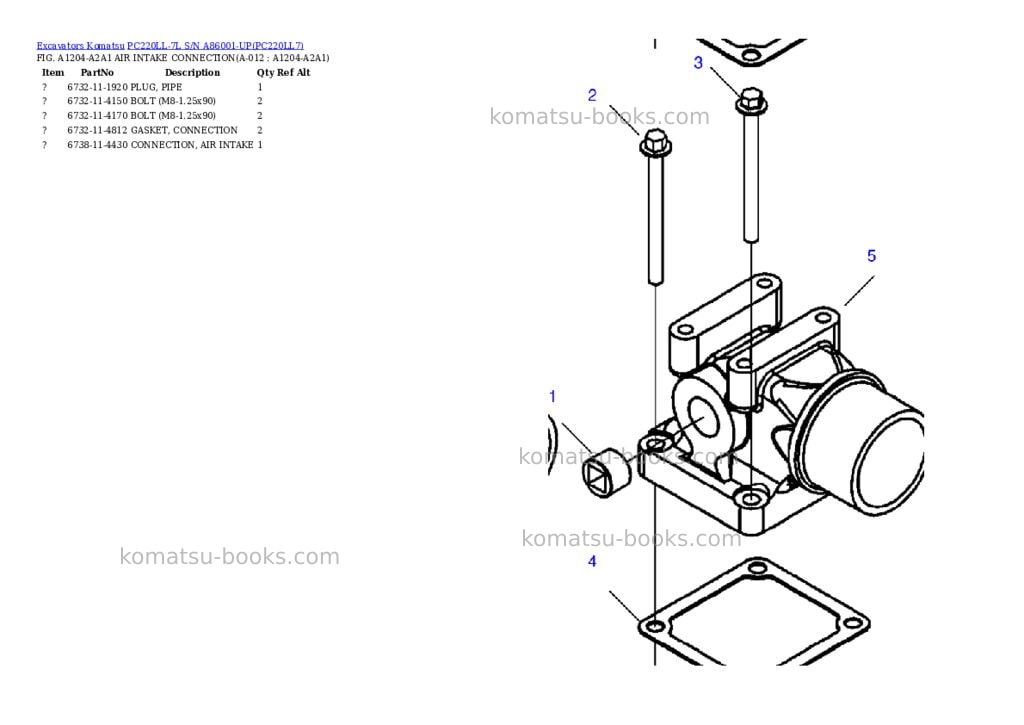 Komatsu pc220ll-7l s/n a86001-up Parts catalog cover Page 6 Komatsu pc220ll-7l s/n a86001-up Parts catalog cover Page 6