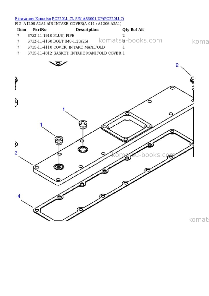 Komatsu pc220ll-7l s/n a86001-up Parts catalog cover Page 7 Komatsu pc220ll-7l s/n a86001-up Parts catalog cover Page 7