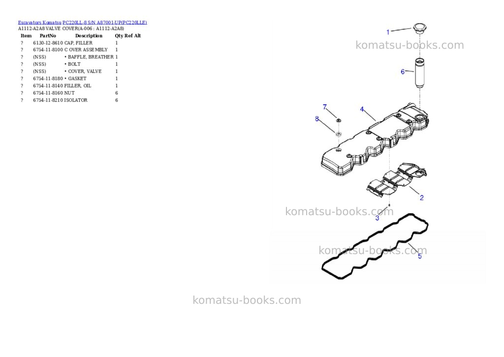 Komatsu pc220ll-8 s/n a87001-up Parts catalog cover Page 2 Komatsu pc220ll-8 s/n a87001-up Parts catalog cover Page 2