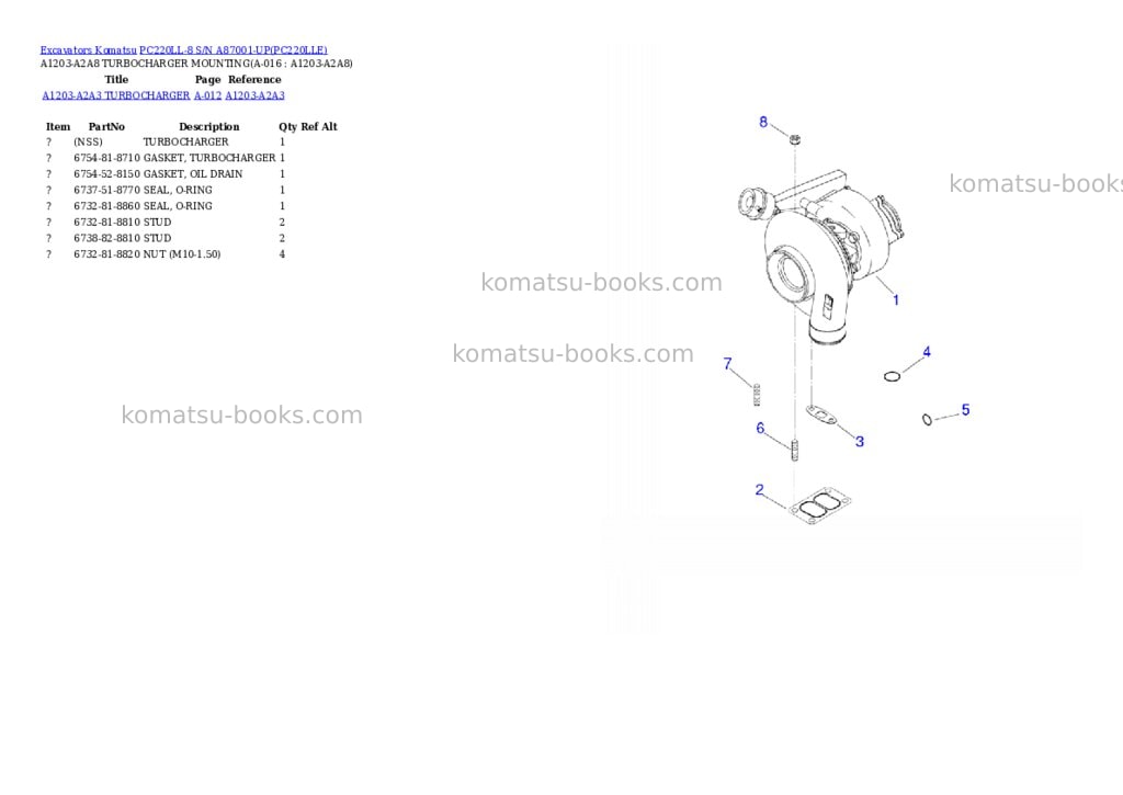 Komatsu pc220ll-8 s/n a87001-up Parts catalog cover Page 6 Komatsu pc220ll-8 s/n a87001-up Parts catalog cover Page 6