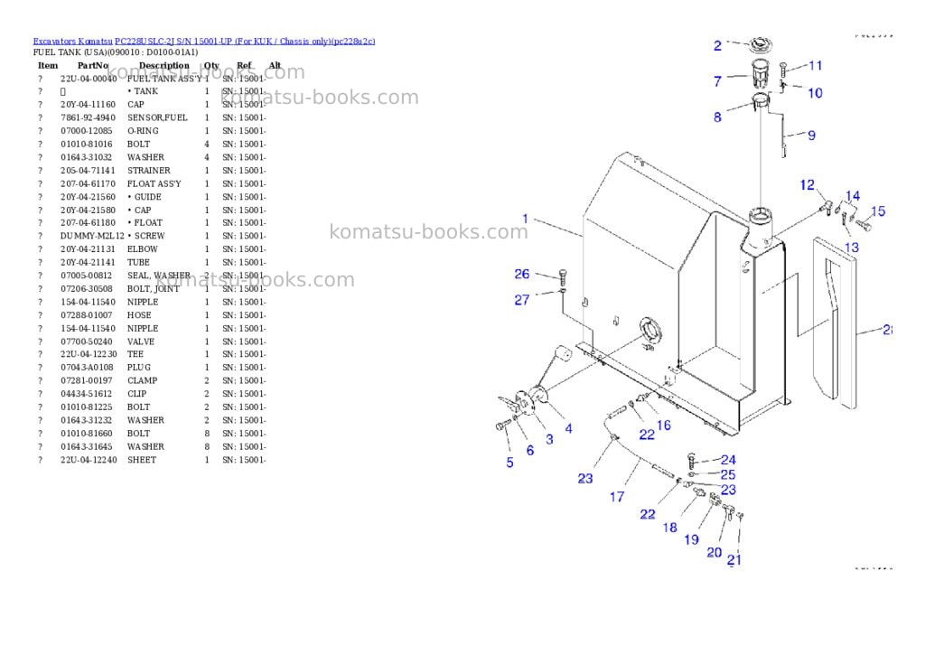 Komatsu pc228uslc-2j s/n 15001-up for kuk / chassis only Parts catalog cover Page 9 Komatsu pc228uslc-2j s/n 15001-up for kuk / chassis only Parts catalog cover Page 9