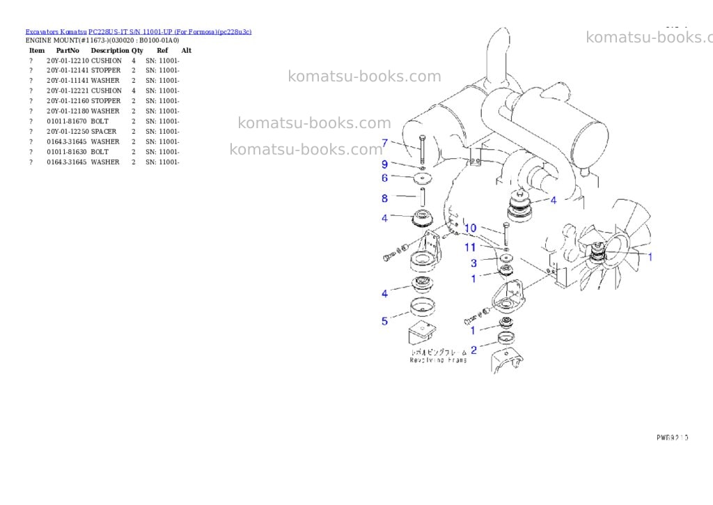 Komatsu pc228us-1t s/n 11001-up for formosa Parts catalog cover